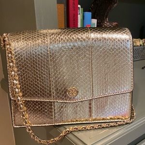 Gorgeous snake skin pattern metallic gold TB bag
